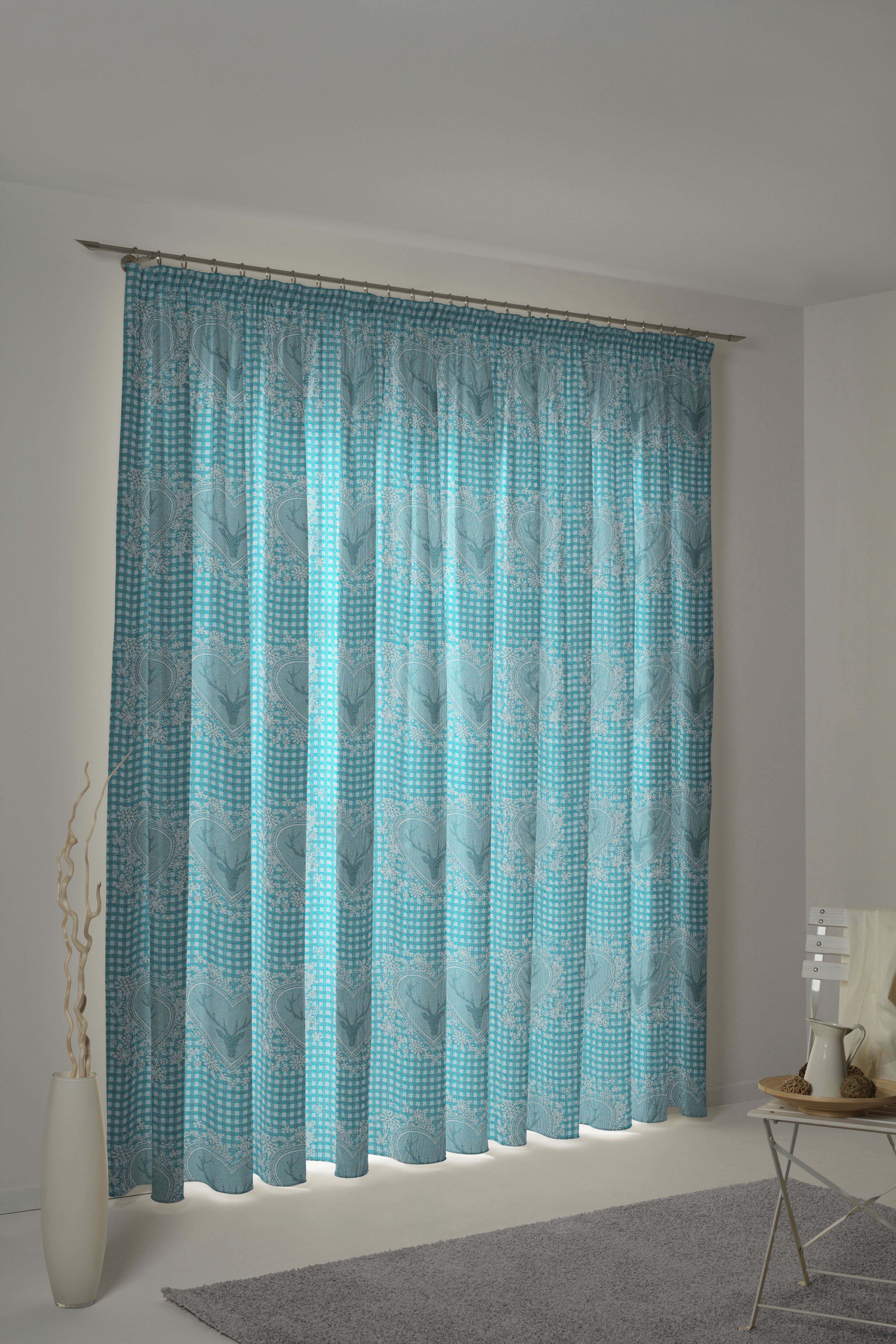 Vorhang WIRTH "Stuben" Gr. 1, blau, B:65cm H:125cm, Jacquard, Baumwolle, Polyester, Gardinen, Vorhang