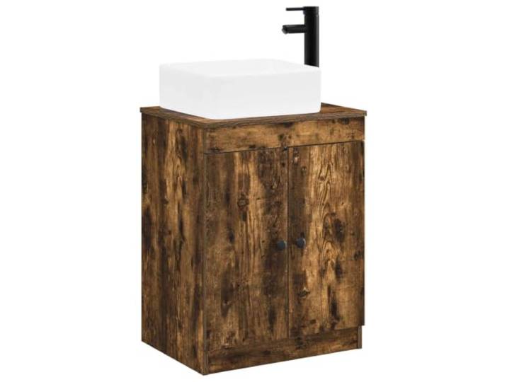 Badezimmermöbel-Set Eiche Rauchholz mit Waschbecken und Wasserhahn Minimalistisches Design, feuchtigkeitsbeständig, 2 Türen, 1 Einlegeboden, einfache Montage, zeitgenössischer Stil