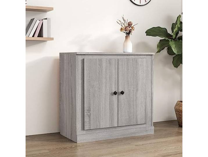 RJPLMFV Anrichte Sonoma, grau, 70 x 35,5 x 67,5 cm, Holz, Technik Aufbewahrungsschrank mit Regal, robuste Ausstellungsfläche, Wandbefestigung inklusive