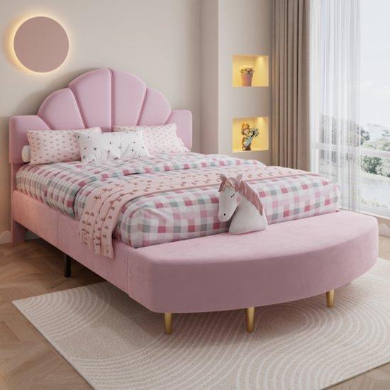 Einzelbett mit Kissen, rote Farbe, 140x200cm, weiches Antikollisionsschaumrand, stabiles Bettgestell, Flanell + Multiplex