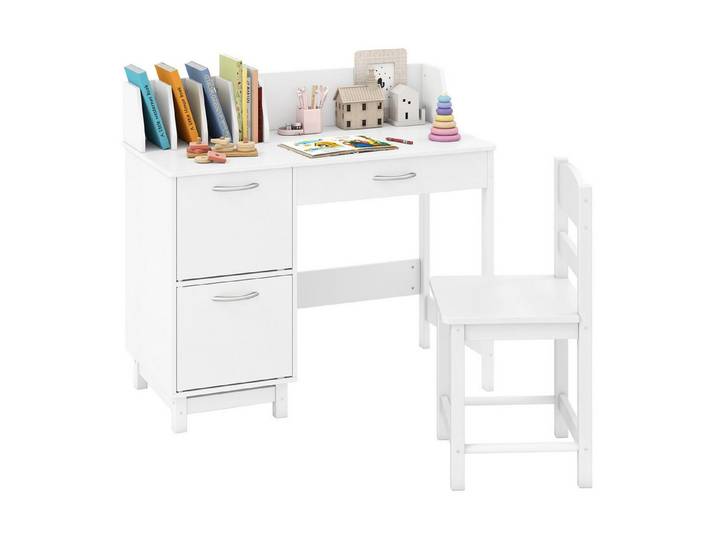 COSTWAY Kinderschreibtisch (2-St), mit Stuhl set, 3 Schublade, ab 3 Jahren