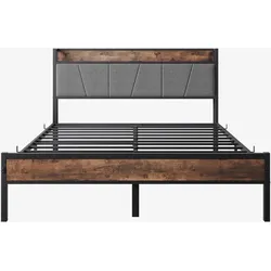 MODFU Bettrahmen 140x200 cm LED-Beleuchtung USB-Ladestation Stauraum Geräuschfrei Robust MDF-Metallrahmen Antikbraun Schlafzimmer