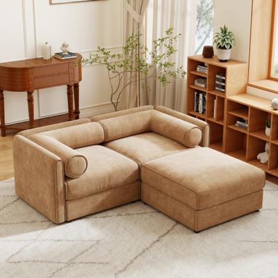 TOP_RATED 2-Seater Chenille Sofa with Storage Ottoman and Cylindrical Backrest