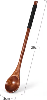 Inspire Picks Natural Wooden Tea Spoon Set Long Coffee & Dessert Stirring Spoons 5