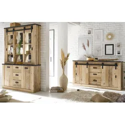 ESSZIMMER-SET Esszimmer Set, Used Wood hell, anthrazit, Wohnkombination 2-teilig mit Buffetschrank Sideboard