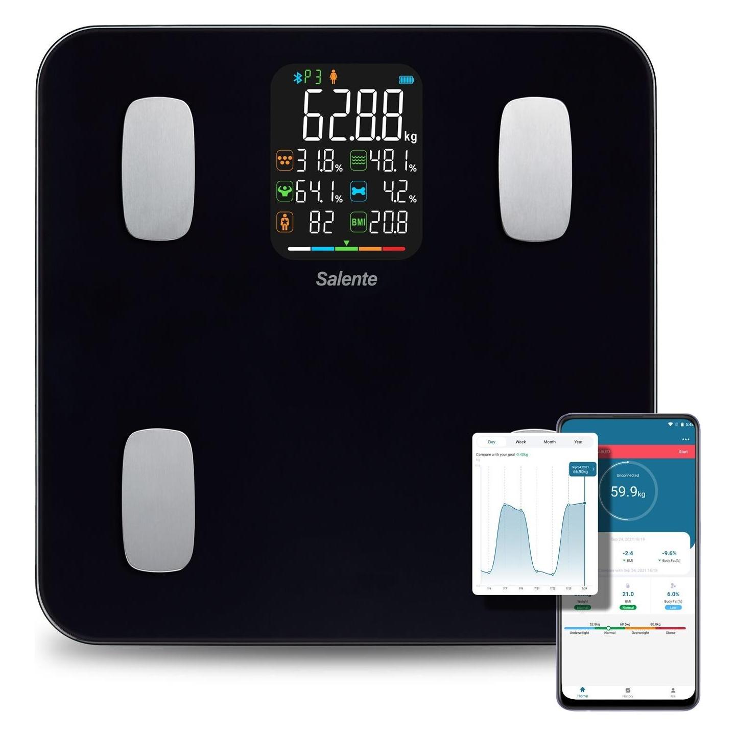 Salente MaxFit, chytrá osobní diagnostická fitness váha, Bluetooth, černá (MAXFIT-BK)