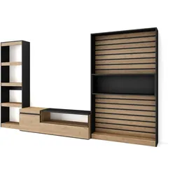 SKRAUT HOME Wohnzimmermöbel TV, Wohnzimmerwandsystem, 320x35x186cm, Möbelset, Moderner Stil, Eiche und Schwarz _ 91_41