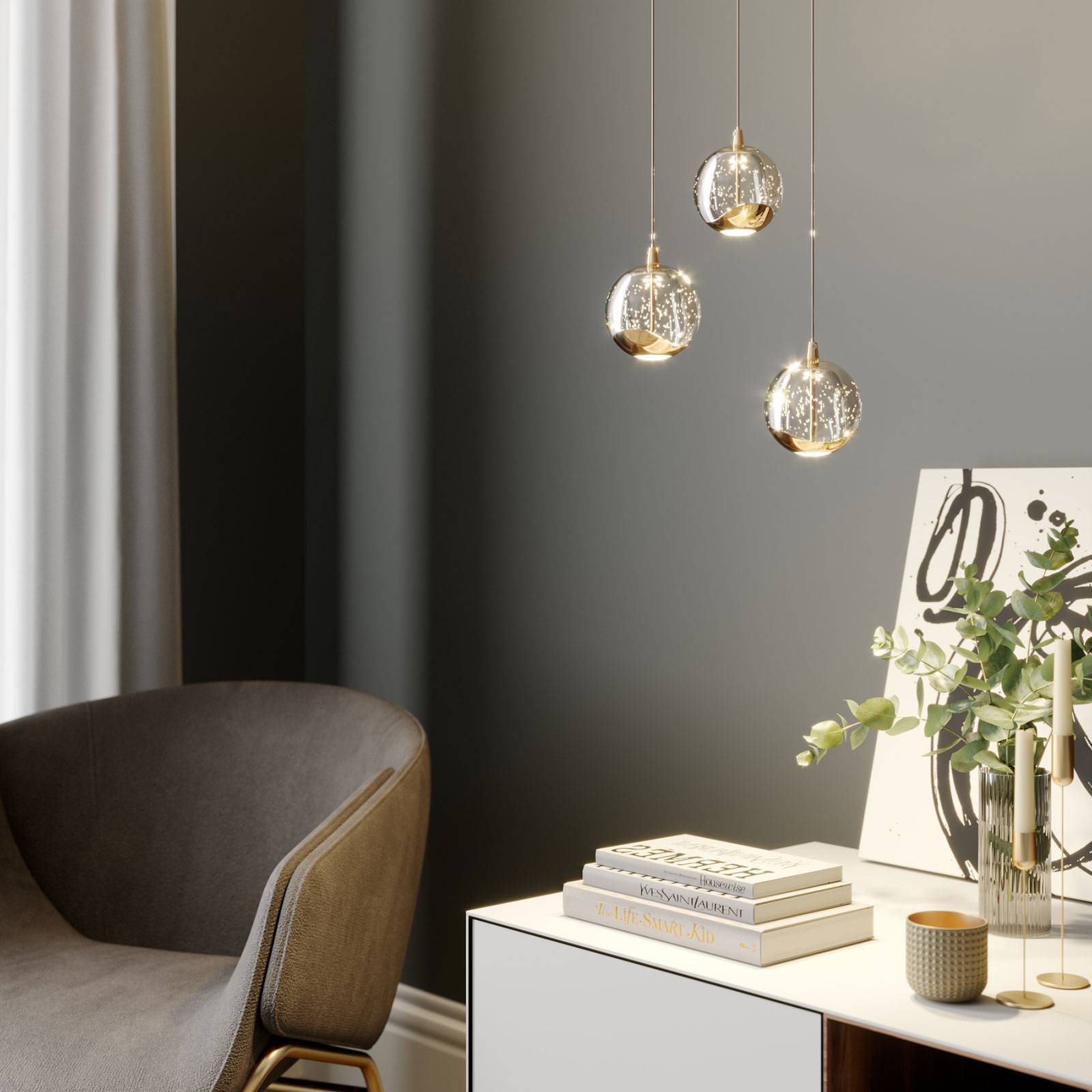Glass Pendant Light Hayley Lucande, Clear / transparent, Living / Dining Room, Glass, Modern, Ceiling Light