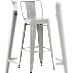 Décoshop26 - Industriell gestalteter Barhocker x1 mit Rückenlehne und Fußstütze aus silberfarbenem Metall 10_0000662