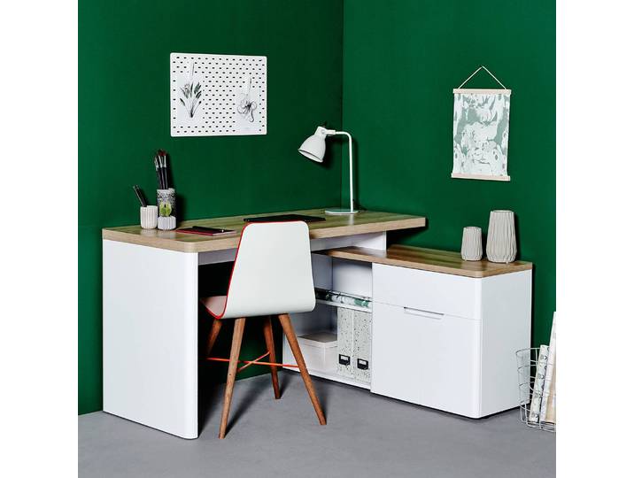 Eckschreibtisch CU Libre 150 E 140 x 77 x 118cm Braun/Weiß/Eiche Riviera Dekor