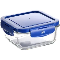Benetton - Hermetisch quadratisch 690 ml Borosilikat blau Deckel Regenbogen Be