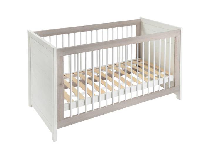 My Baby Lou Gitterbett Camron, Grau, Weiß, Holz, Buche, massiv, 80x76.5x145 cm, höhenverstellbar, Lattenrost inklusive, Babymöbel, Babybetten, Gitterbett