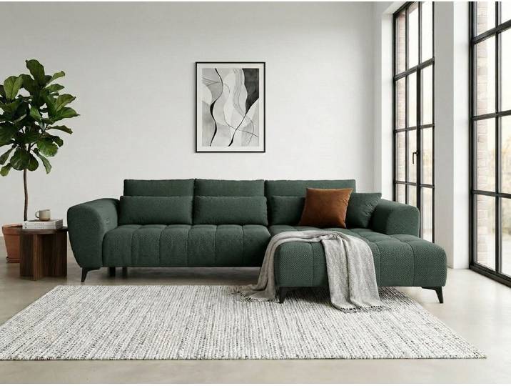 WERK2 Ecksofa Garay inkl. elektr. Sitztiefenverstellung, bodenfrei, viel Platz, Waffelcord, L-Form, XXL, elektrische Sitztiefenverstellung