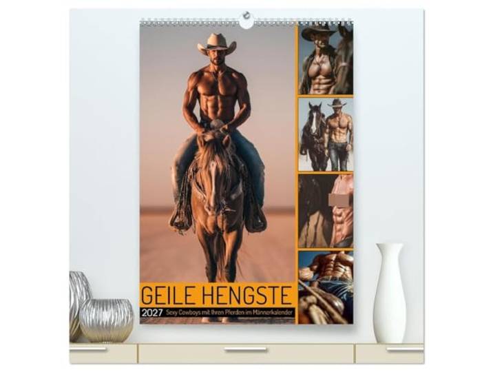 Kalender 2027 · GEILE HENGSTE - Sexy Cowboys mit Ihren Pferden im Männerkalender · Sexy Cowboy Kalender: Nackte Männer, starke Muskeln und heiße… · DIN A2 hoch · CALVENDO Premium Wandkalender