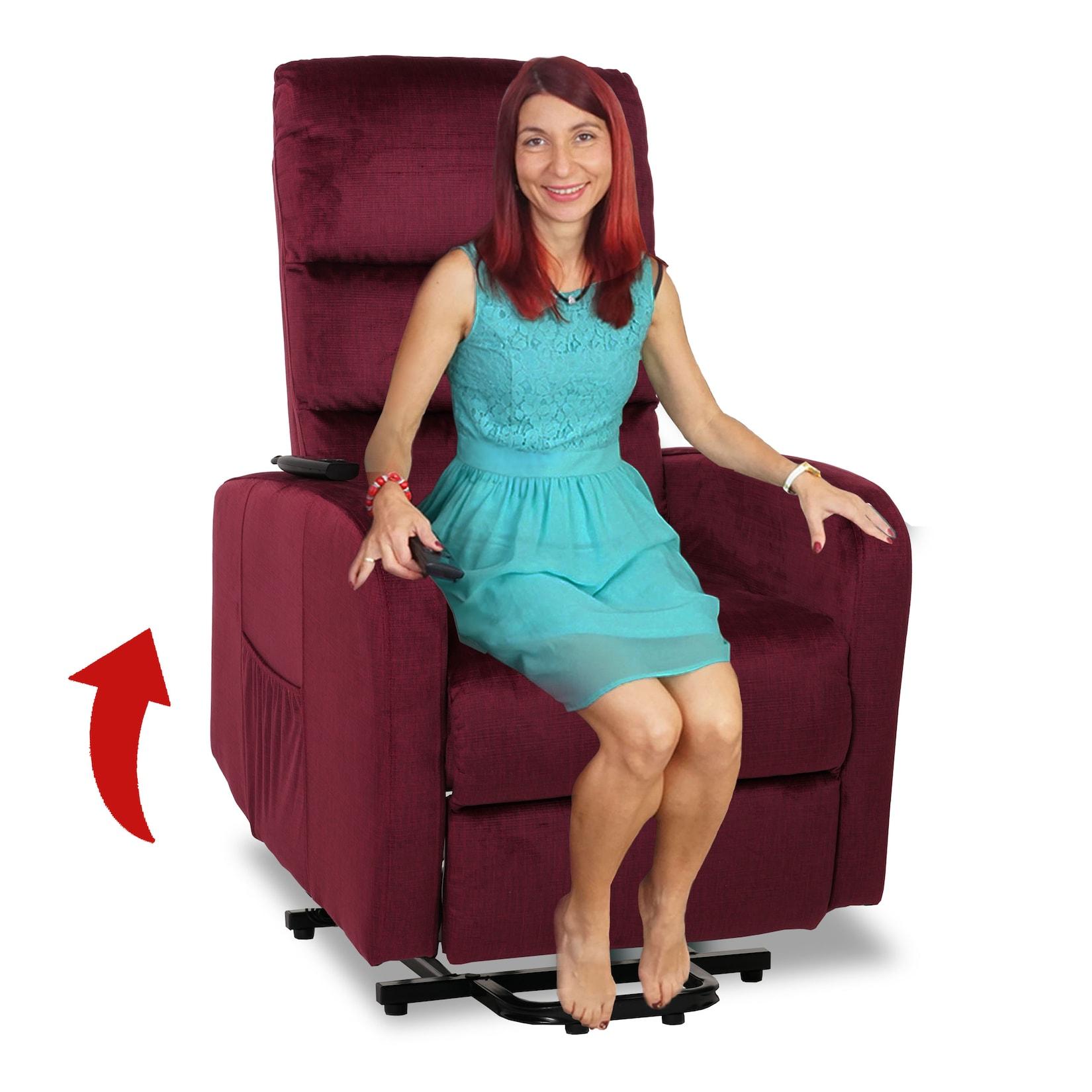 Fernsehsessel MCW-K62, Sessel Relaxsessel TV-Sessel, Liegefunktion Aufstehhilfe elektrisch, Metall Chenille ~ bordeaux