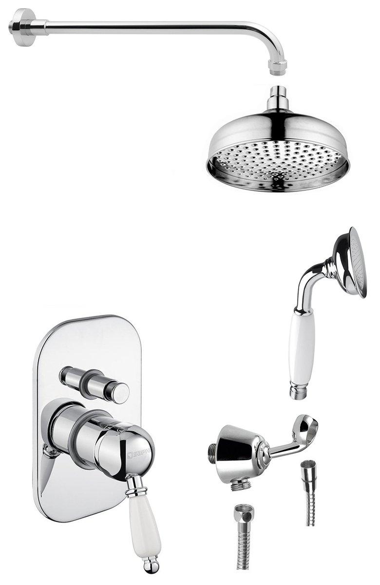 Sapho KIRKÉ WHITE Unterputz-Duschset, 2 Wege, Weiß Hebel, Chrom