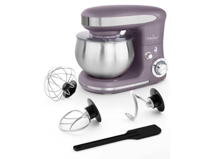 Swiss Haus Robot 1300W 5L Violett SH-KM1805 Antiadhésif Pâtissier Küchenmaschine 1300W bol Edelstahl 5L, 6 Geschwindigkeiten + Pulse, Schneebesen/Knundhaken/Rührer inklusive, elegantes Des...
