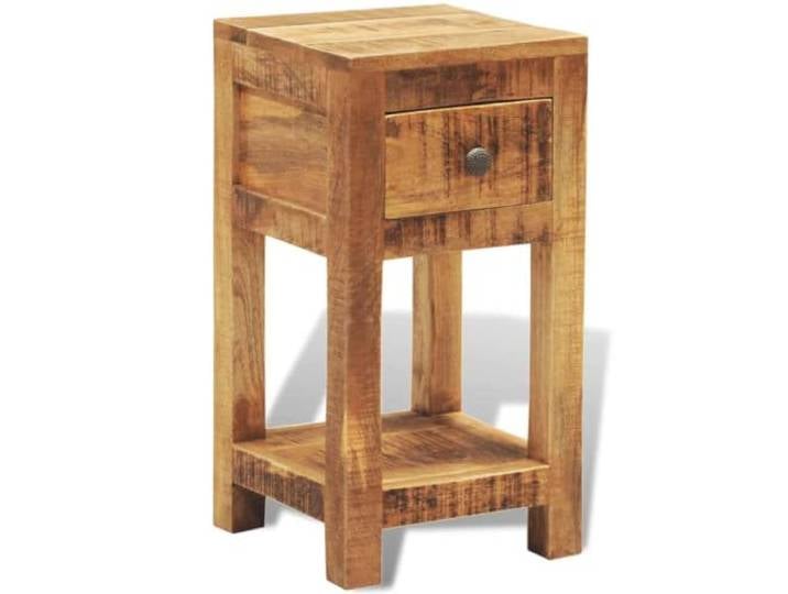 fsahslih Nachttisch Mangoholz Beistelltisch mit Schublade 30x30x58cm Kompakter Holz-Ecktisch für Schlafzimmer und Wohnzimmer. Mit geschlossener Schublade und unterer Ablage für Dekoobjekte.