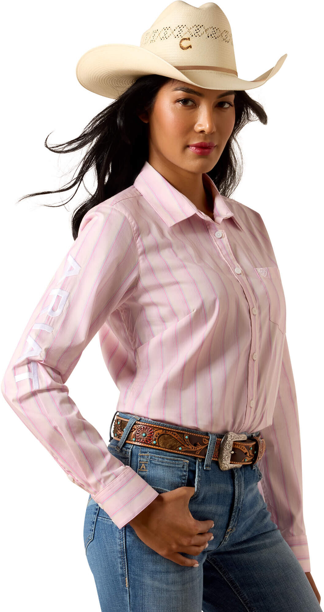 Women's Team Kirby Shirt in Super Pink Ombre, Size: Large by Ariat