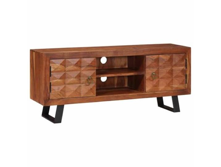 HKQWPBF TV-Schrank Honigbraun 112 x 30 x 48 cm Massivholz Akazie Massives Akazienholz, natürliche Maserung, offene Fächer, geschlossene Bereiche, schlankes Design, für Wohnzimmer