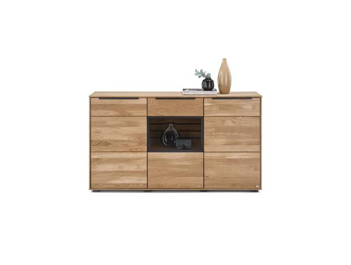 set one by Musterring Jackson Sideboard mit LED-Beleuchtung und Vitrinenelement - ohne Füße Soft-Close-Funktion Natur, Rustikal