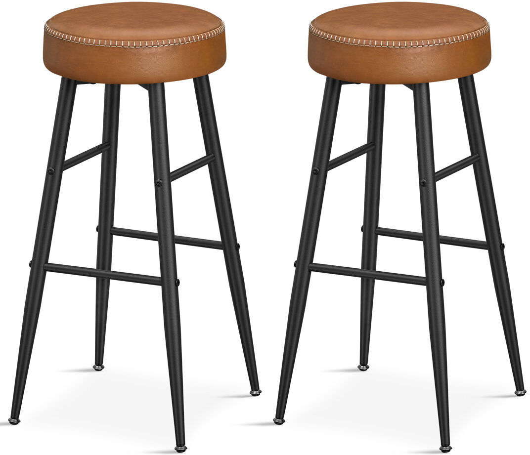 George Oliver Ide Yes Upholstered Bar Stool with Steel Frame Caramel Brown 76.2cm