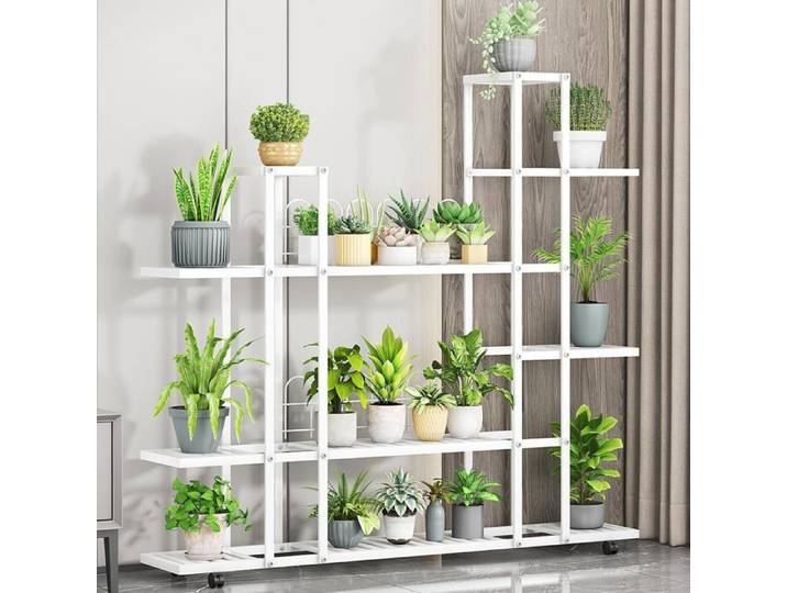 Étagère à plantes en métal - LUNSY - 120x26x114 5 cm - Blanc - Finition antirouille - Multi-niveaux