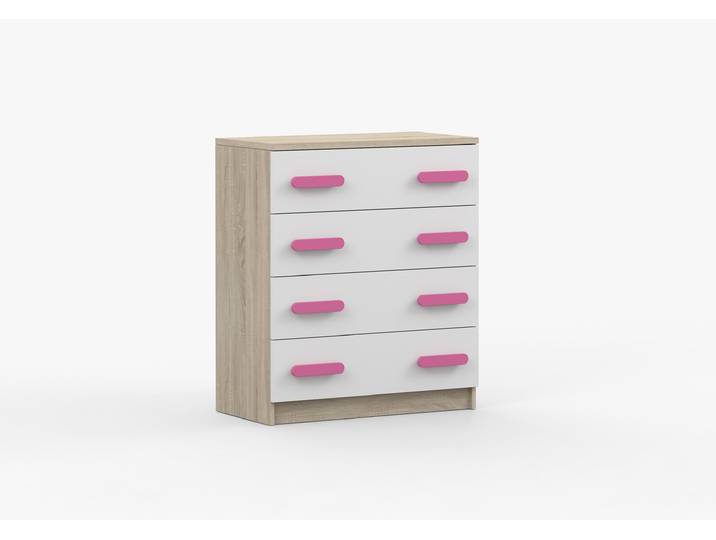 Kommode JONAS III 02 80 cm Sonoma Eiche Weiß Rosa