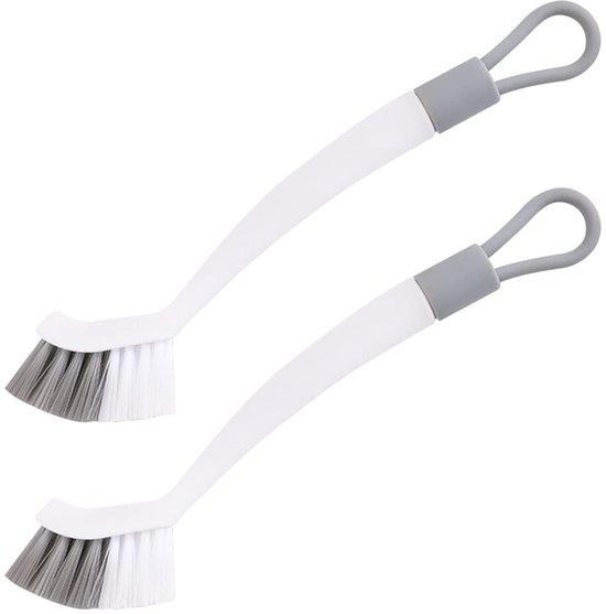 Ibenzoa 2-delige set dieptereinigingsborstels voor badkamer en keuken met nylonborstels en metalen schraper, wit/grijs