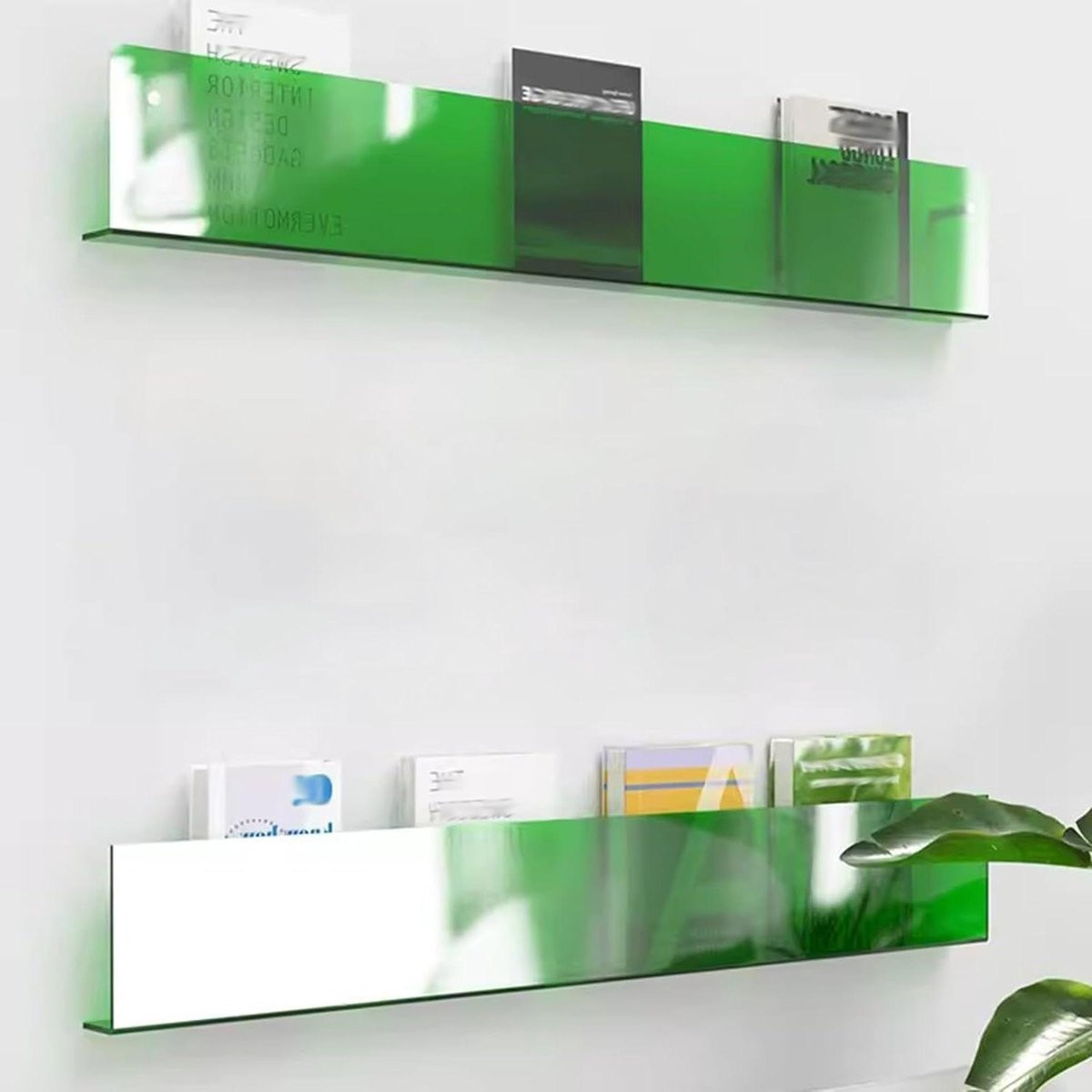 Groene Magazine Houder en Boekenrek van Krasbestendig Acryl, Lengte: 60 cm