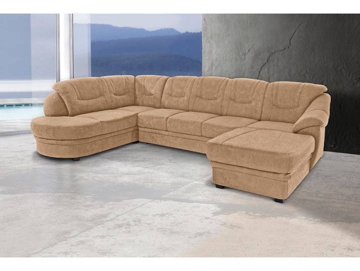 Wohnlandschaft, Naturleder, Cappuccino 334×206×90 cm, U-Form, Mit Bettfunktion, Sit & More