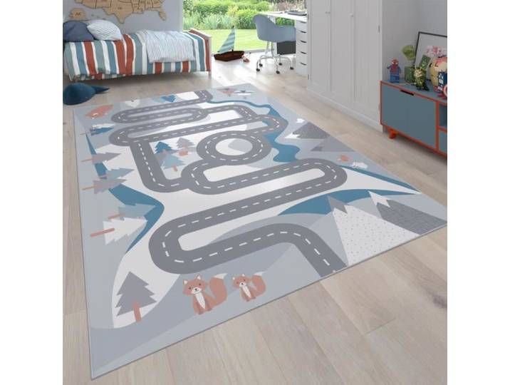 Tapis Pour Enfants Tapis De Jeux Pour Chambre D'Enfant Motif Rues Avec Animaux Crème [160x220 cm]