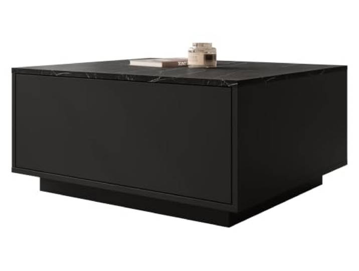 Mirjan24 Couchtisch Bavro, Sofatisch mit Klappe (Schwarz + Schwarz Marmor) Griffloser Push-to-Open Couchtisch aus Laminatplatte, Gasdruckfeder und Antirutschfüßen fürs Wohnzimmer