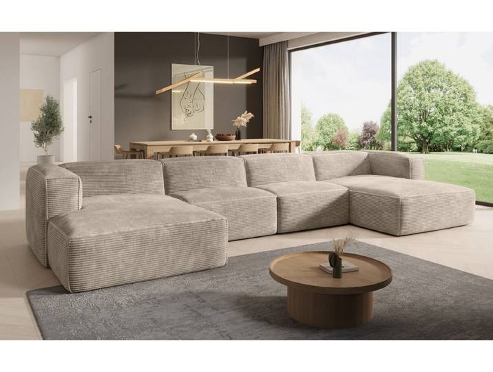 Designer Sofa Comfy U in Cord - Cord - Beige - Luxusbetten24