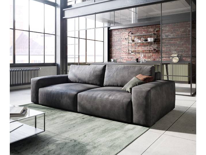 Big-Sofa Lanzo 230x95 cm Lederimitat Vintage Anthrazit, Big Sofas