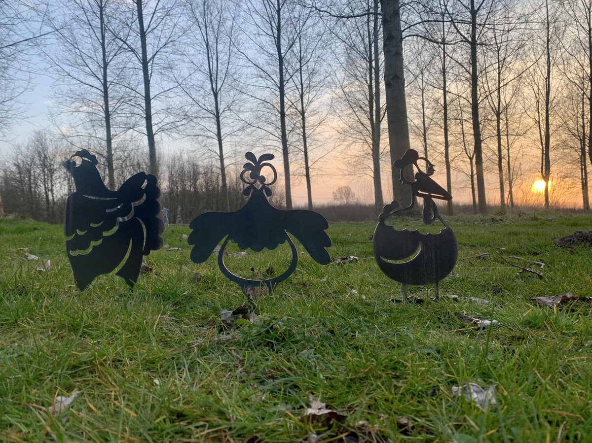 Cortenstaal kippengroep metalen tuin decoratie