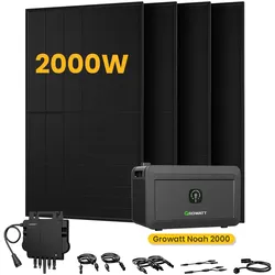 Growatt NOAH 2000 Batteriespeicher für Balkonkraftwerke, mit 4 x 500W Bifaziale Solarmodule,by Powerness - Growatt NOAH 2000 2048Wh + 800W Wechselrichter / Standardversand