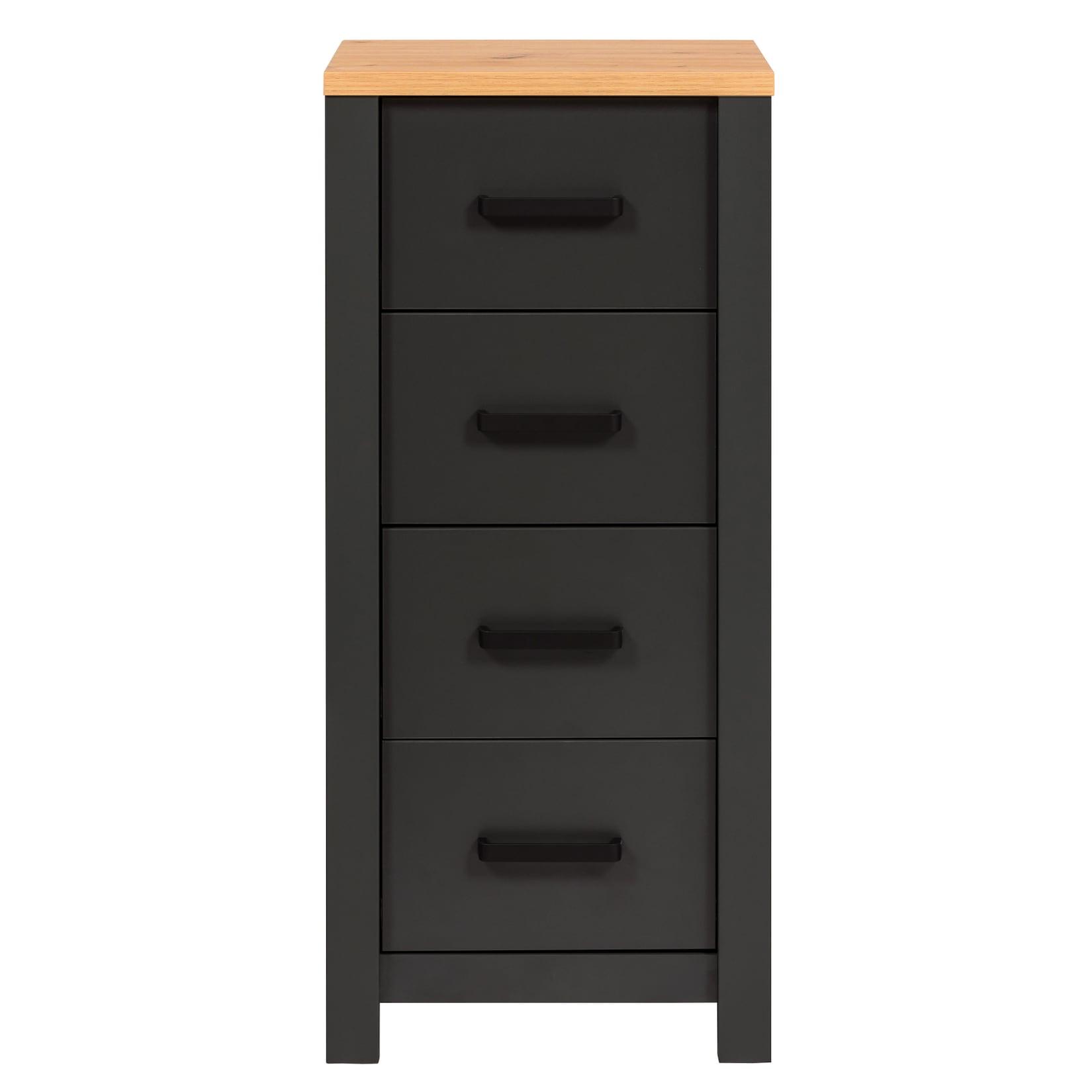 Badkommode Carbona mit 4 Soft-Close-Schubladen, Anthrazit/Artisan Eiche, schwarze Aluminiumgriffe
