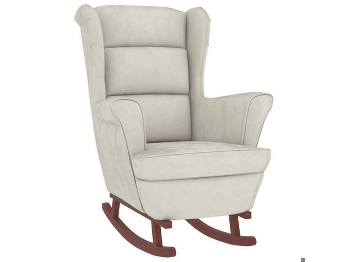 “Winter Sale TOP Chaise à bascule Crème - Fauteuil à bascule à oreilles en velours crème bois massif PRO17019