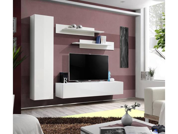 JVmoebel Wohnwand Weiße Wohnwand mit TV-Ständer und Regalen im modernen Design, (Wohnwand), Made in Europa