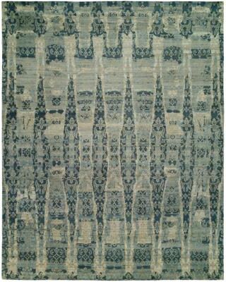 KALATY Modern Blue Hand-Knotted Wool & Viscose Area Rug
