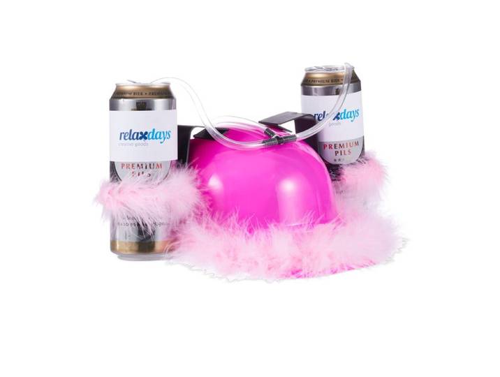 Relaxdays Casque à Bière Rose avec Boa à Plumes
