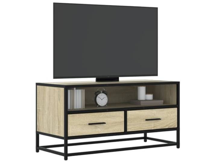 HEFZGDB TV-Schrank Sonoma-Eiche 80x34,5x40 cm Holzwerkstoff und Metall mit reichlich Stauraum, Stabiler Metallgestell-Konstruktion für Industrie-Look, robuste Oberplatte,