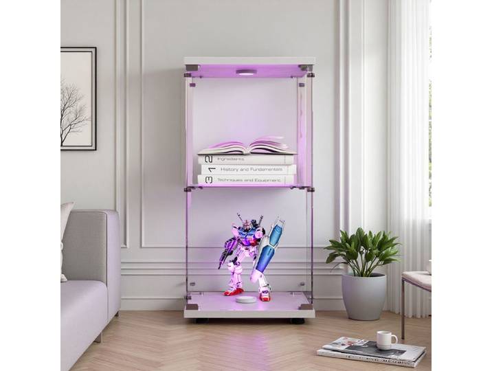 Vitrine en verre - Vitrine en verre à deux couches (verre trempé) - LED intégré - 2 étagères - Blanc 86x40x36 cm