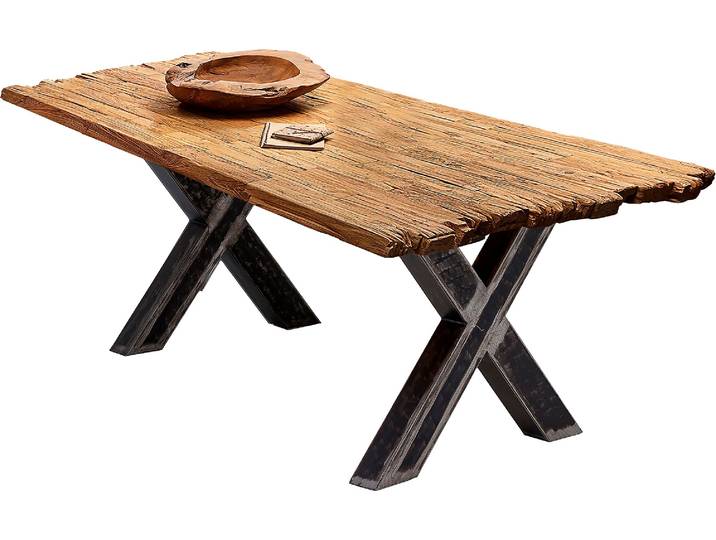Esstisch, Beige & Schwarz, 240x100 cm, Recyceltes Teak & Metall, Used-Look, Klassisch, SIT-Möbel