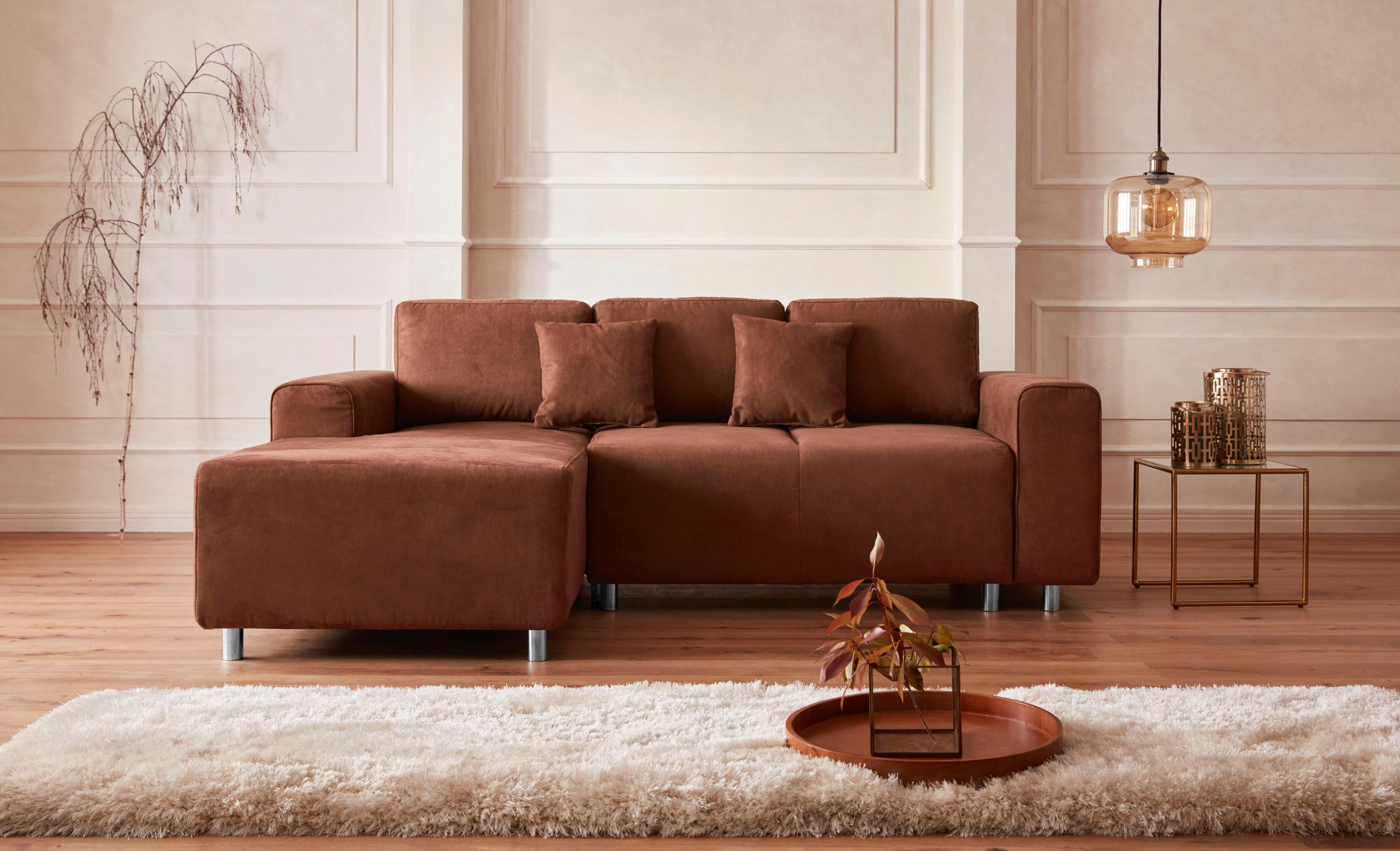 Ecksofa HOME AFFAIRE "Györ", braun (cognac), B:235cm H:88cm T:160cm, Microfaser (100% Polyester);Luxus-Microfaser Lederoptik (100% Polyester);Struktur (100% Polyester);Samtoptik (100% Polyester);Struktur weich (100% Polyester), Sofas, Ecksofa, L-Form, wah