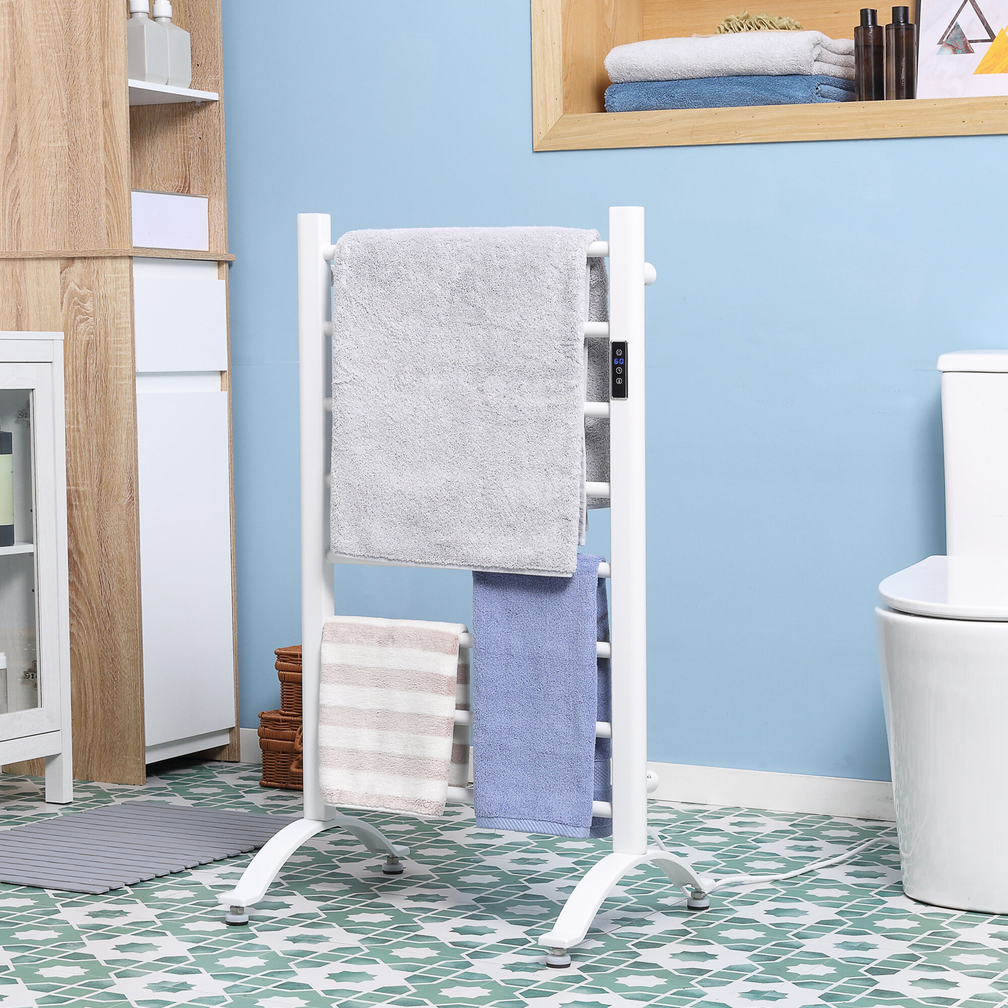 Altro Scaldasalviette Elettrico A 8 Barre Con Timer E Controllo Temperatura, 50x45x80 Cm, Bianco