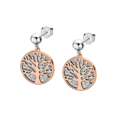 Paar Ohrstecker LOTUS "Essentials - Baum des Lebens", rosa (edelstahlfarben, roségoldfarben), Ohrringe, Damen, 14,5mm, Edelstahl