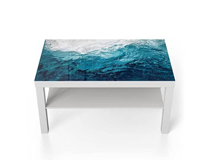 DEQORI Glastisch weiß groß 90x50 cm Motiv Blick durch Wellen ausgefallener Beistelltisch aus Glas Hochglanz Couchtisch fürs Wohnzimmer moderner Couch Tisch mit Design