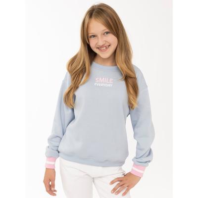 Sweatshirt ZWILLINGSHERZ "SMILE", Mädchen, Gr. 158/164, blau (hellblau), Sweatware, Obermaterial: 50% Baumwolle, 50% Polyester, Sweatshirts Sweatshirt, gestreifte elastische Bündchen, SMILE Print vorne und hinten, Rundhals